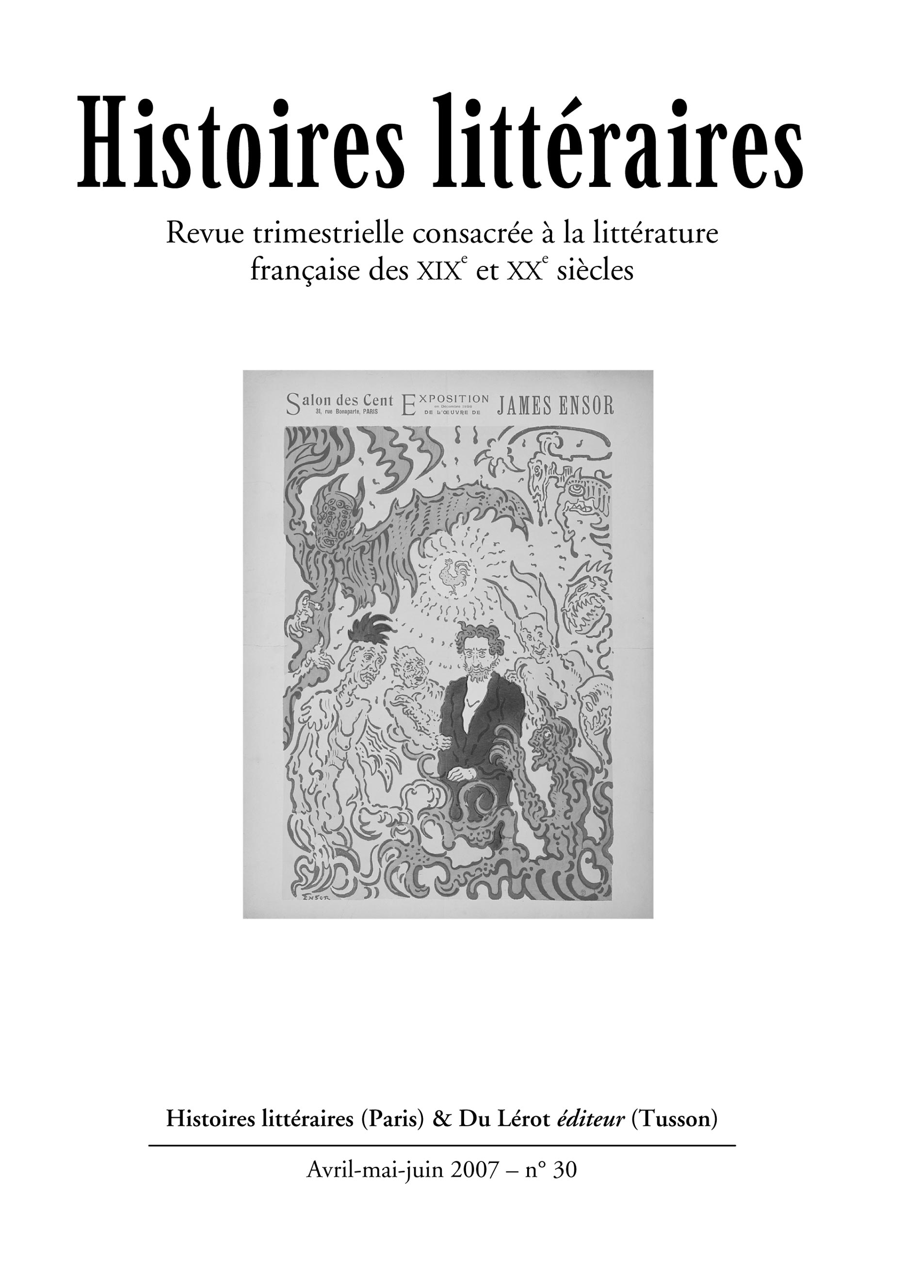 Couverture d'Histoires littéraires n°30