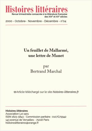 dans Histoires littéraires n°4 -octobre-novembre-décembre 2000