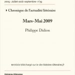 Chronique de l’actualité littéraire – Mars-Mai 2009