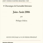 Chronique de l’actualité littéraire<br/>Juin-Août 2006